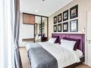 Modern bedroom with twin beds and decorative frames