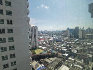 Cityscape view from high-rise apartment