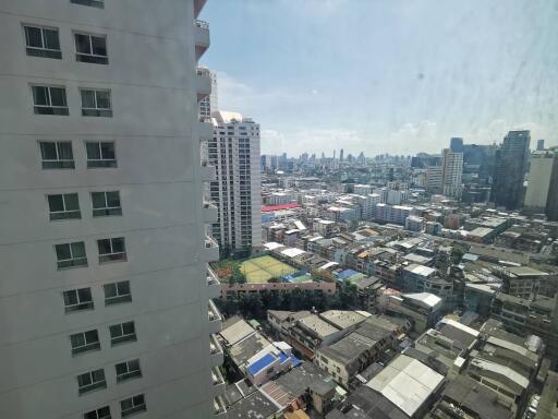 High-rise apartment building with a city view