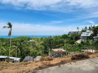 View of tropical landscape with green vegetation and sea