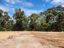 Cleared land plot with forest background