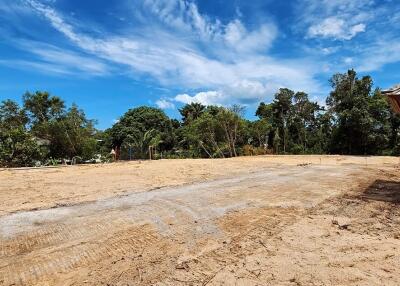 Spacious open yard with clear skies