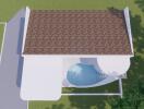 Aerial view of a house with a pool