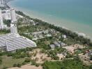 Aerial view of coastal buildings and beach