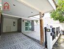 modern building entrance with patterned tile flooring