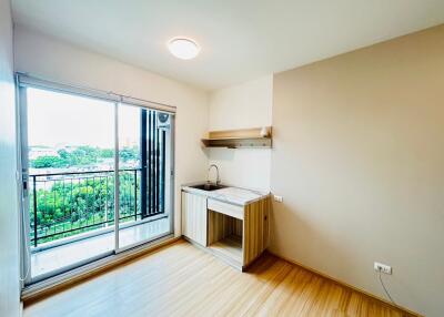 Modern kitchen with balcony view