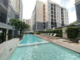 Modern apartment buildings with a swimming pool