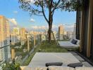 Modern balcony with city view