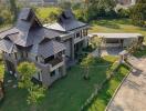 Modern two-story house with unique roof design