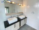 Modern bathroom with dual sinks and large mirrors