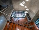 Modern interior with staircase and large windows