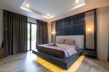 Modern bedroom with accent lighting