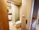 Bathroom with vanity and toilet.