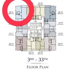 Building floor plan with layout of different apartment units