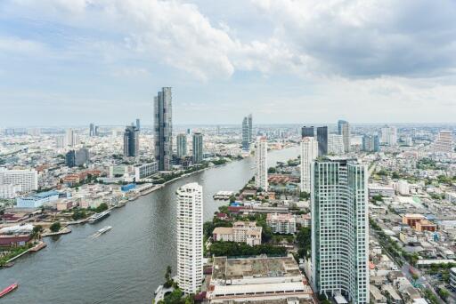 High-rise buildings along a river in a city