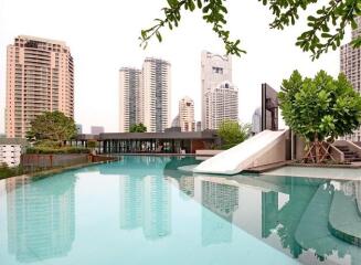 Modern residential building with rooftop pool