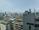 View of city buildings from high floor