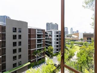 View of modern residential buildings and adjacent park area