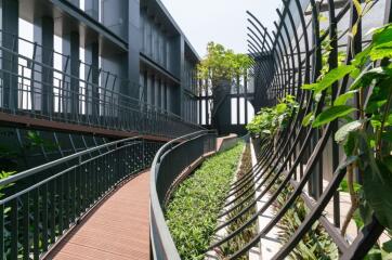 Modern building corridor with green plants