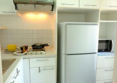 Compact kitchen with appliances and utensils