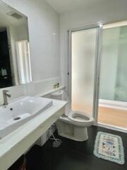 Modern bathroom with large sink and toilet