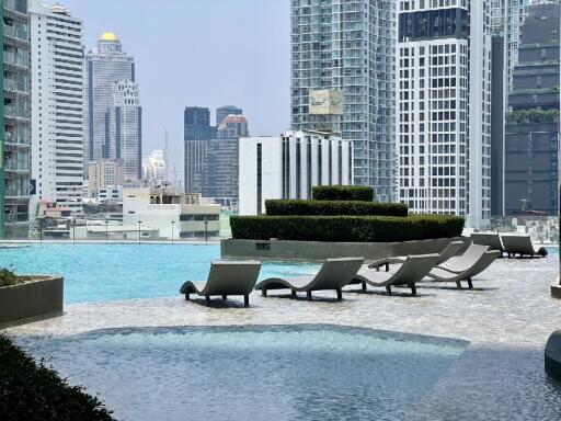 Rooftop pool with city skyline view