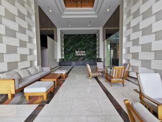 Modern building lobby with seating area