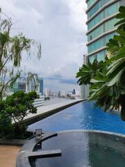 Infinity pool with city skyline view