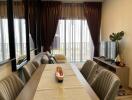 Modern living and dining area with natural light