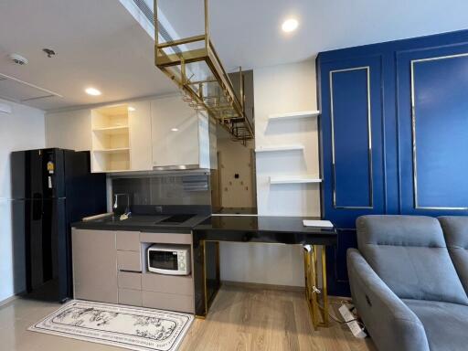 Modern kitchen with adjacent seating area