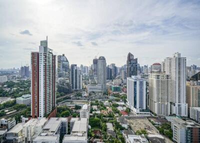 Cityscape view of tall buildings in an urban area