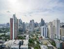 Cityscape view of tall buildings in an urban area