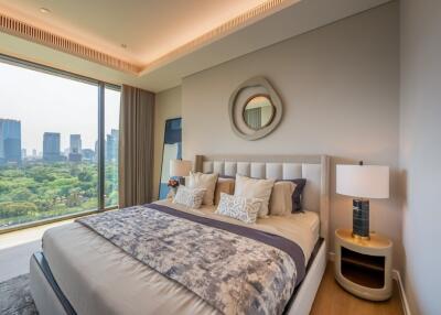 Modern bedroom with city views