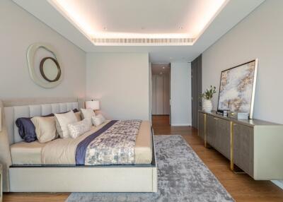 Modern bedroom with stylish decor and furnishings