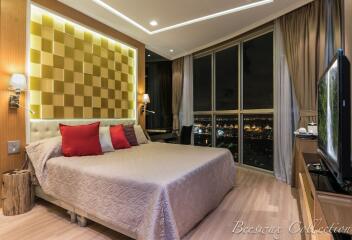 Modern bedroom with city view