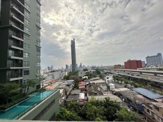 Cityscape view with tall buildings and residential area