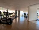 Spacious gym with modern equipment