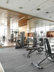 Spacious gym with modern exercise equipment