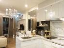 Modern kitchen with white cabinetry and chic lighting