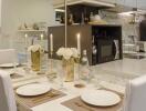 Dining area with a view of a modern kitchen