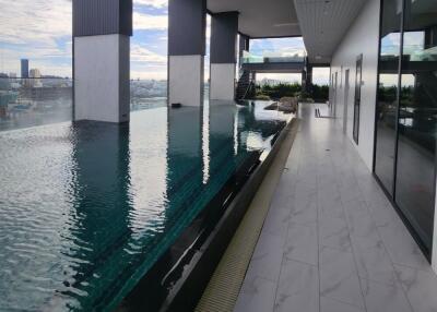 Swimming pool area in a high-rise building