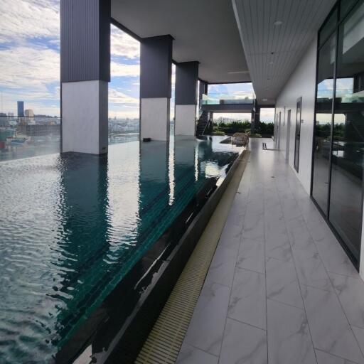 Swimming pool area in a high-rise building