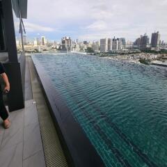 Infinity pool with city view