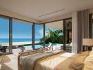 Modern bedroom with ocean view and patio access