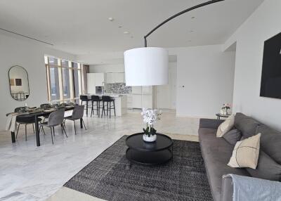 Spacious modern living room with dining area