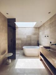 Modern bathroom with standalone tub