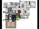 Floor plan showcasing a house layout with multiple rooms and a garage