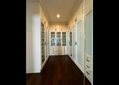 Spacious walk-in closet with ample storage and hardwood floor