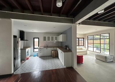 Modern kitchen with adjacent living area