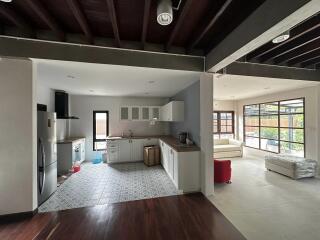 Modern kitchen with adjacent living area